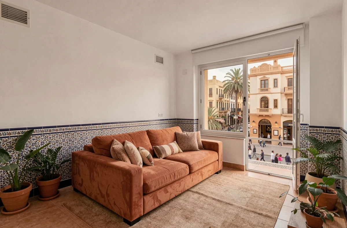 Appartement moderne à vendre à Guéliz Marrakech avec décoration marocaine contemporaine et vue sur la rue