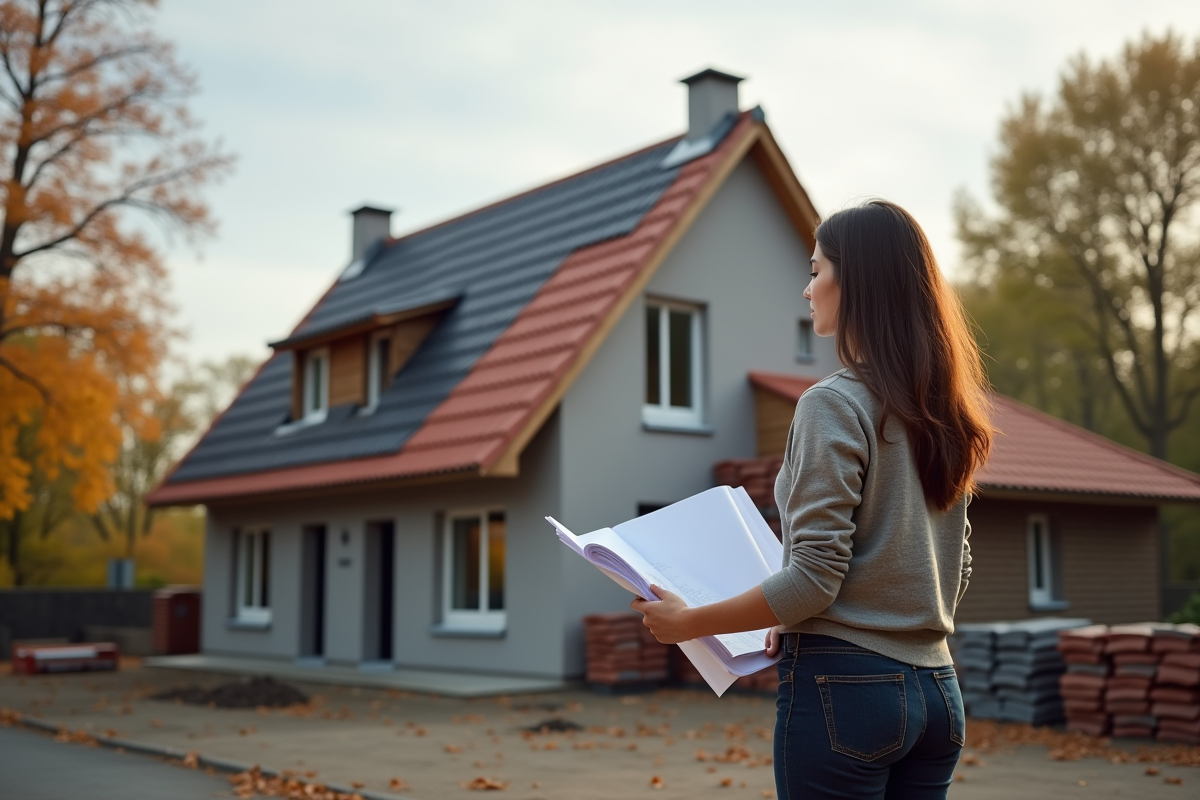 Architecte observant le toit avec tuiles variées