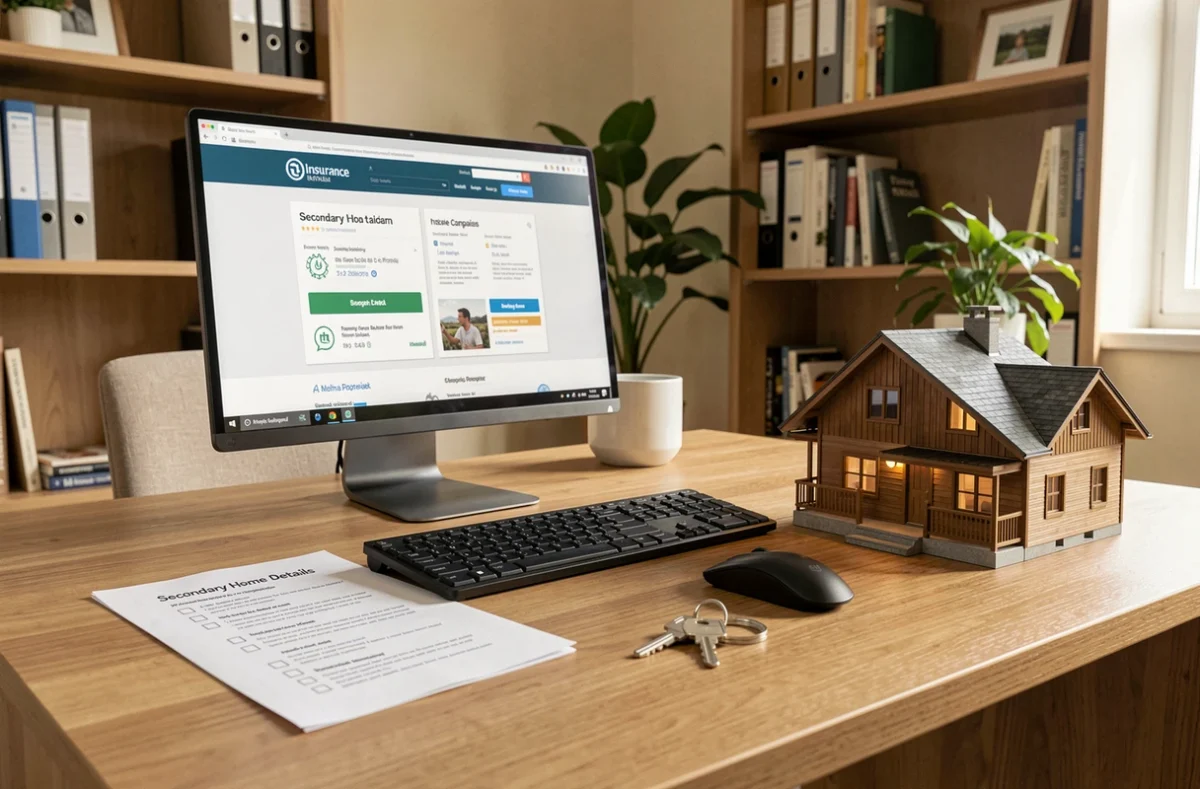 Bureau à domicile avec comparateur d'assurance habitation pour résidence secondaire sur ordinateur