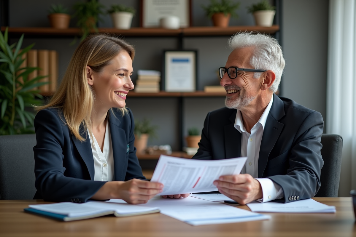 Conseillère financière présentant un plan de remboursement à un client