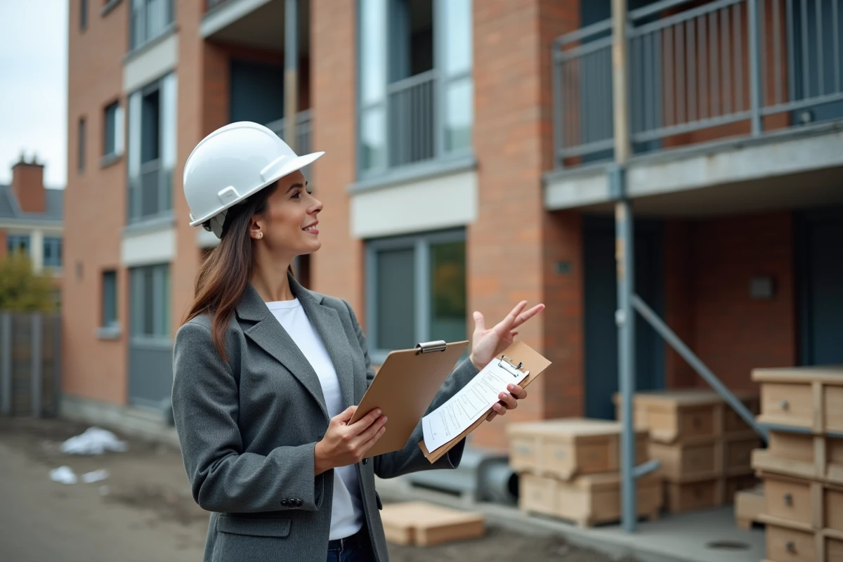 Consultante RSE inspectant un chantier immobilier certifié CEAPC avec checklist de durabilité