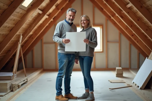 Couple en rénovation dans un grenier en travaux