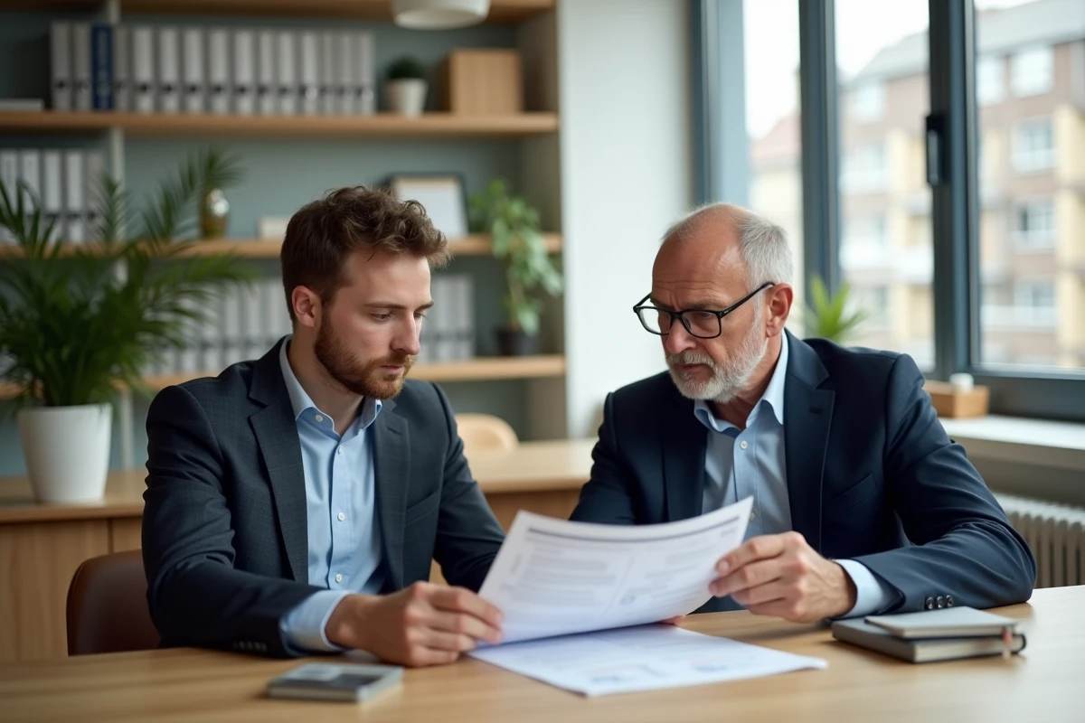 Jeune homme discutant avec un propriétaire dans un bureau lumineux