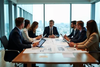 Groupe de professionnels en réunion dans un bureau moderne