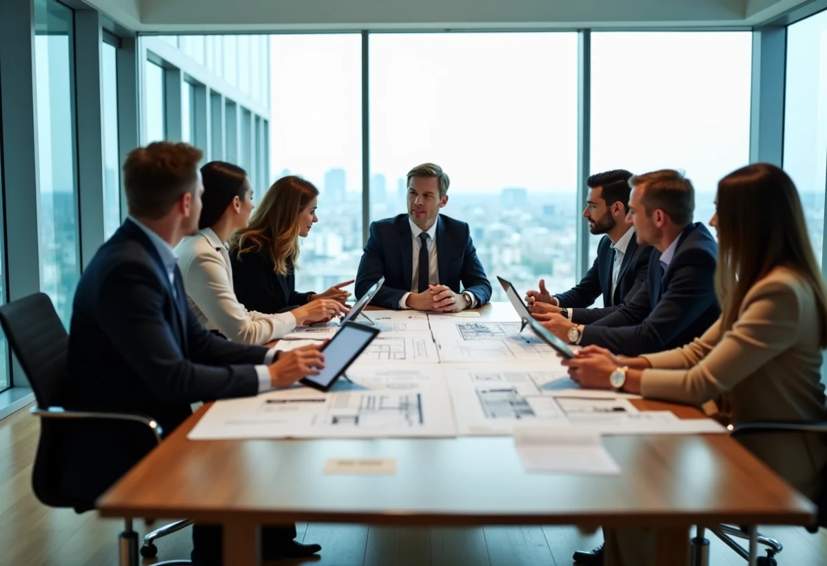 Groupe de professionnels en réunion dans un bureau moderne