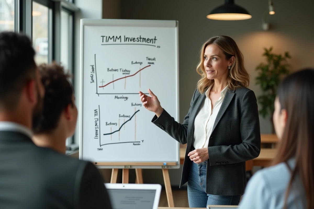 Femme en formation explique des diagrammes d