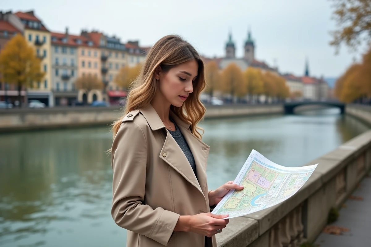Jeune femme avec carte immobiliere à Lyon