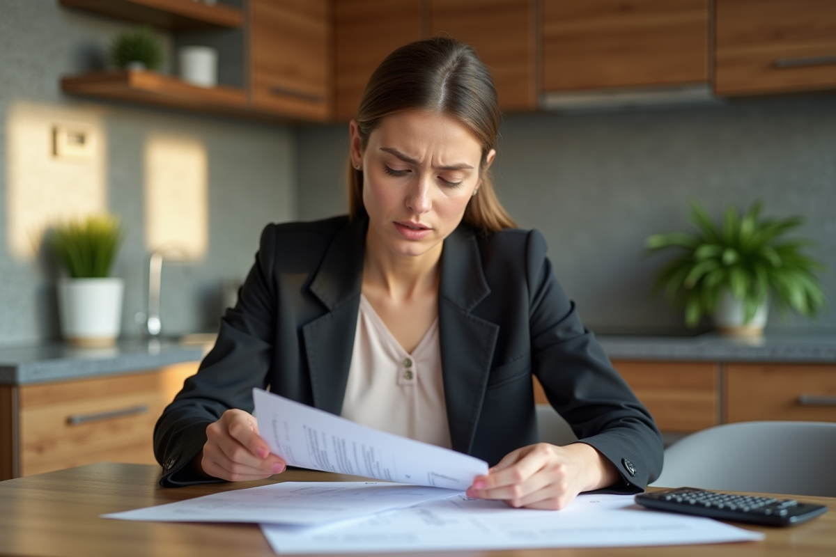 Femme d'affaires examinant des documents de prêt immobilier