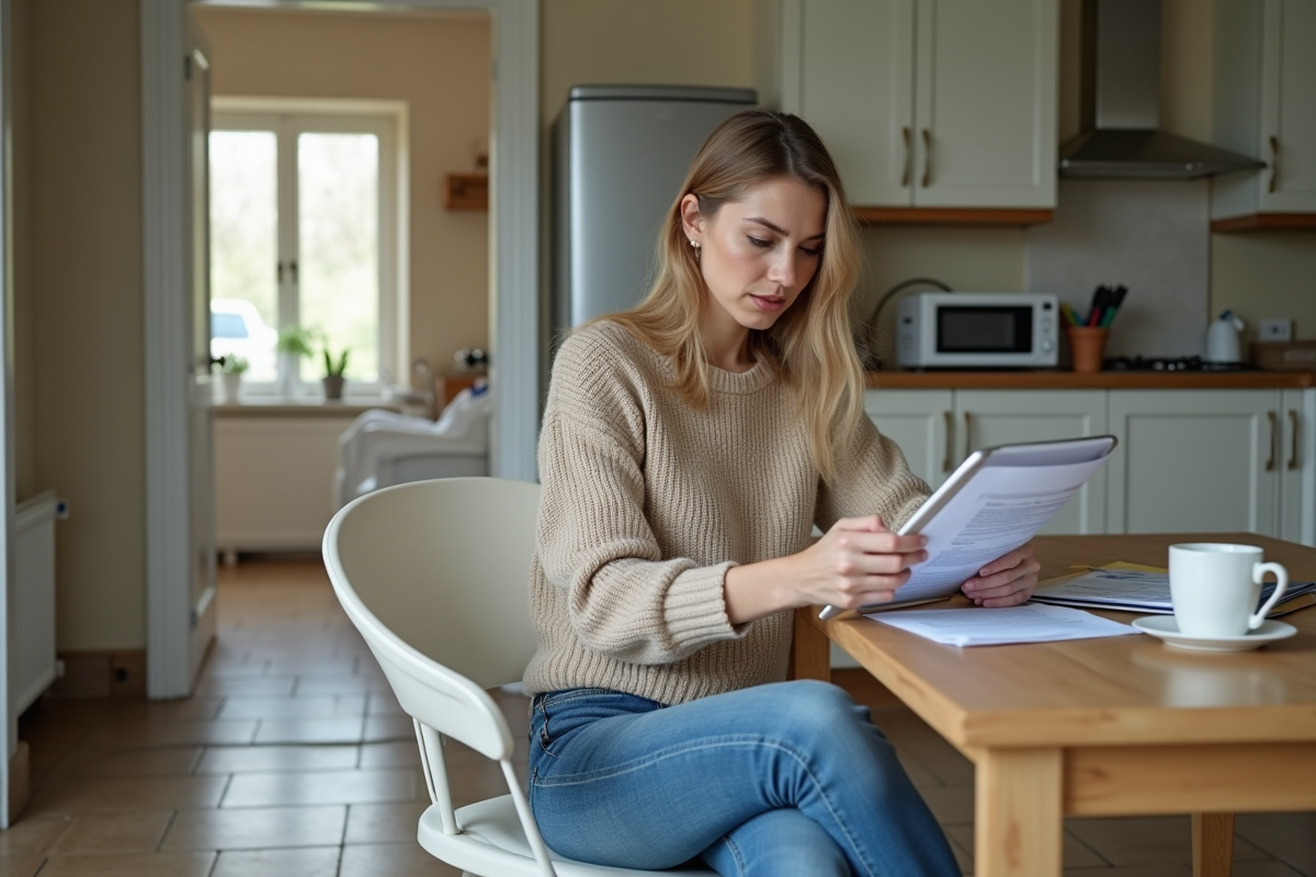 Femme examinant documents d