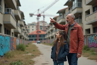 Homme et jeune fille dans le quartier Nord de Villeneuve Saint Georges