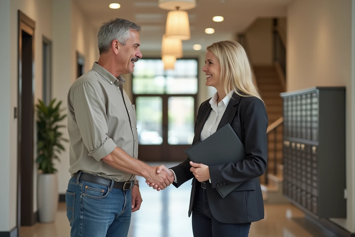 Homme et gestionnaire de location se serrant la main