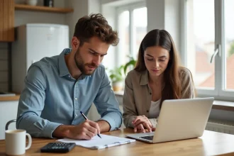 Jeune couple étudiant la location dans un appartement lumineux