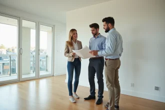 Jeune couple en visite dans un appartement moderne
