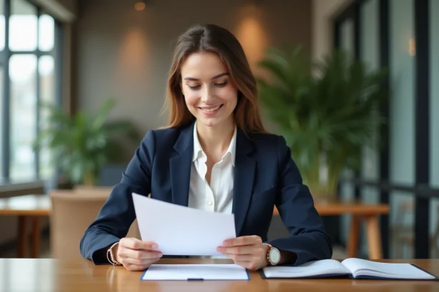 Jeune femme d'affaires en costume dans un bureau moderne