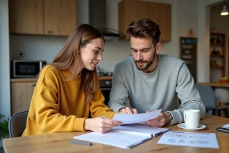 Deux jeunes adultes examinent un contrat d'énergie à la maison
