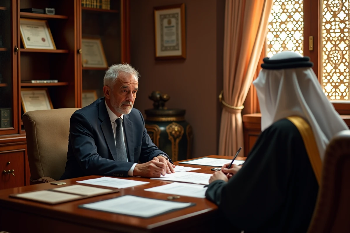 Signature d'un contrat immobilier chez un notaire à Marrakech lors de l'achat d'un appartement