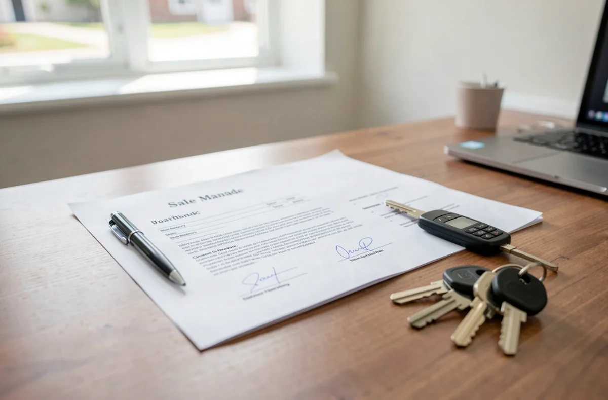 Signature d'un mandat de vente sur un bureau d'agence
