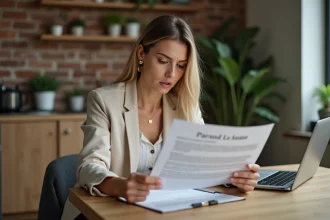 Femme vérifiant un contrat de location dans un appartement avant de signer avec un bailleur particulier
