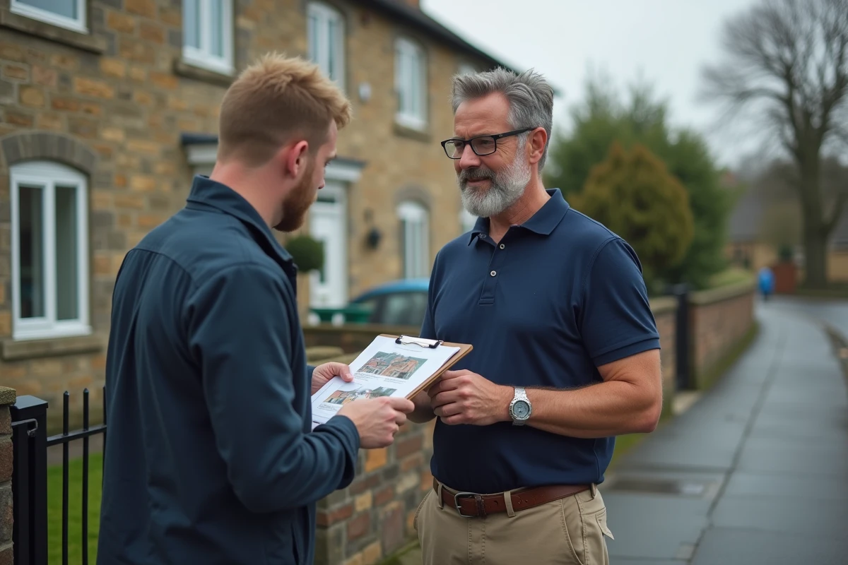 Visite d'une maison en location avec un propriétaire particulier dans un quartier résidentiel